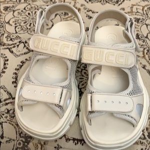 Leather and mesh sandals